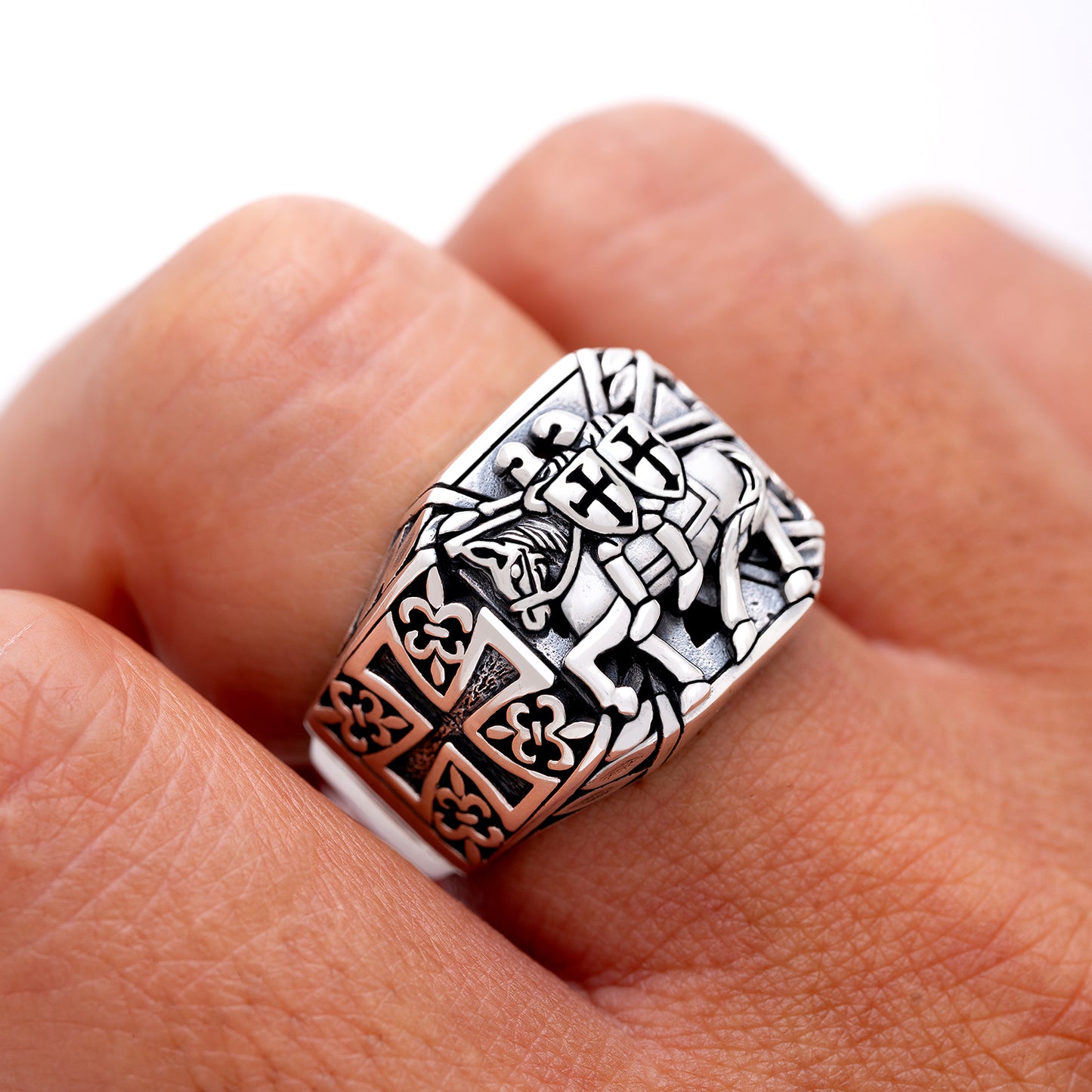 Sterling Silver Knights Templar Crusaders Signet Ring