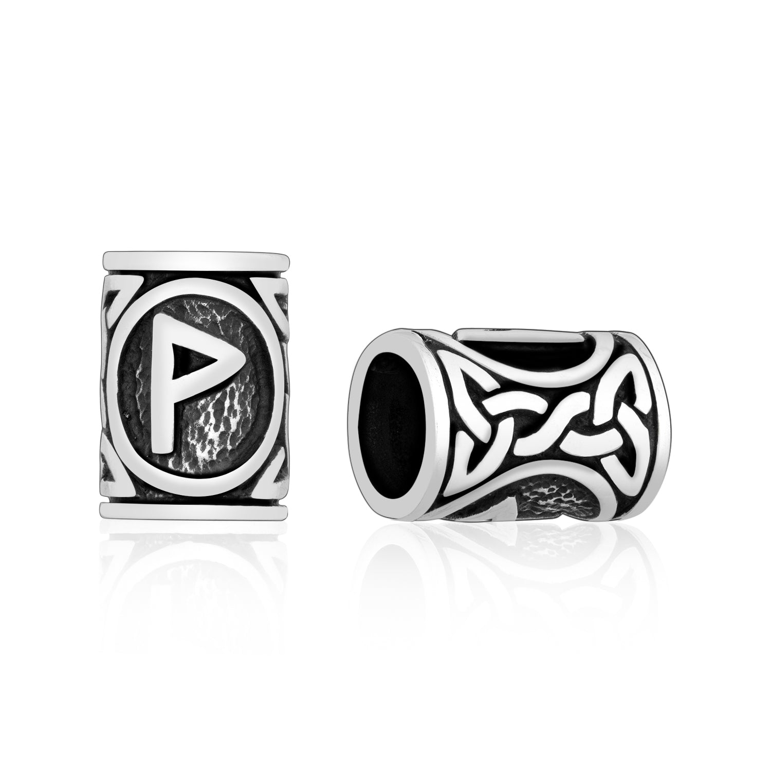 925 Sterling Silver Viking Beard Hair Bead with Rune Wunjo