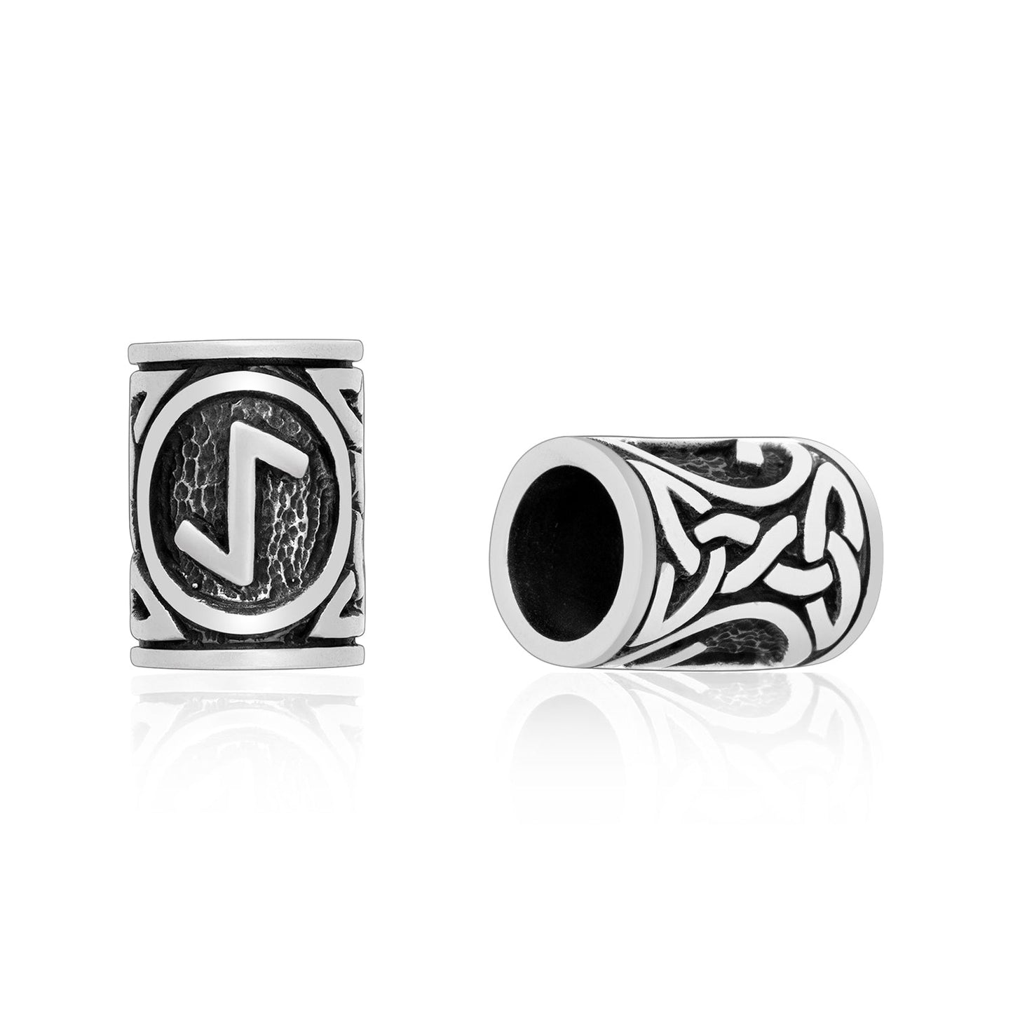 925 Sterling Silver Viking Beard Hair Bead with Rune Ihwaz - SilverMania925