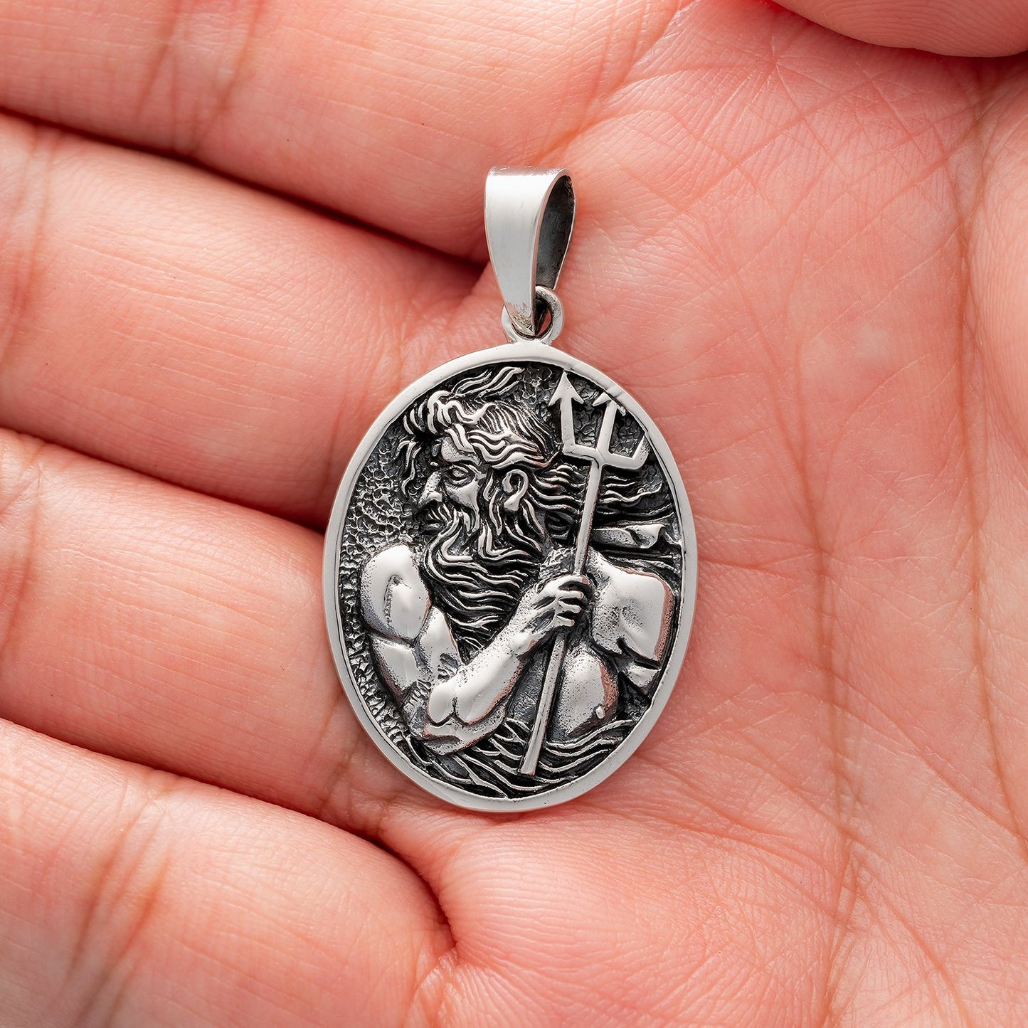Sterling Silver Poseidon God of the Sea Pendant
