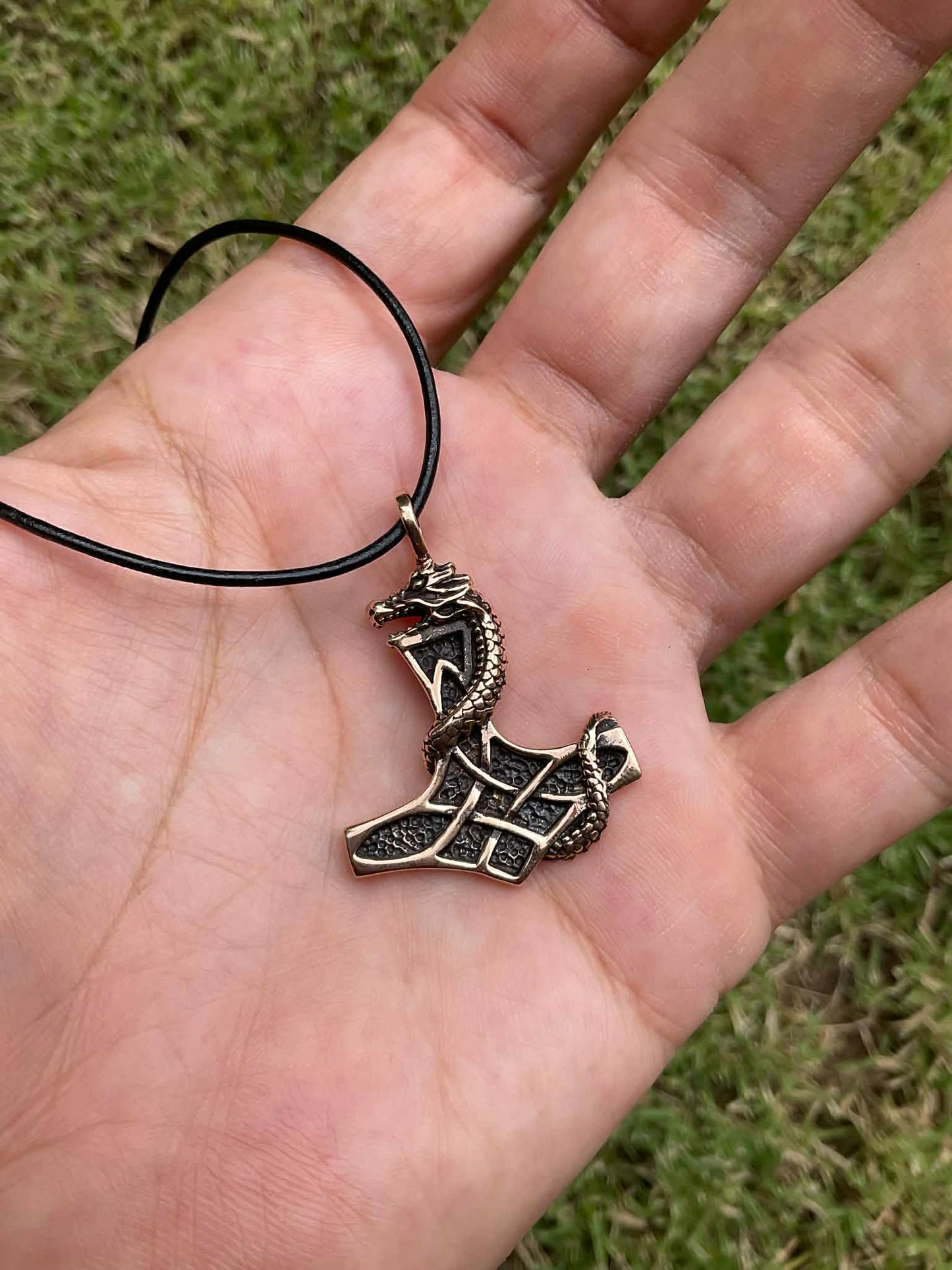 Mjolnir Bronze Pendant with Jormungand