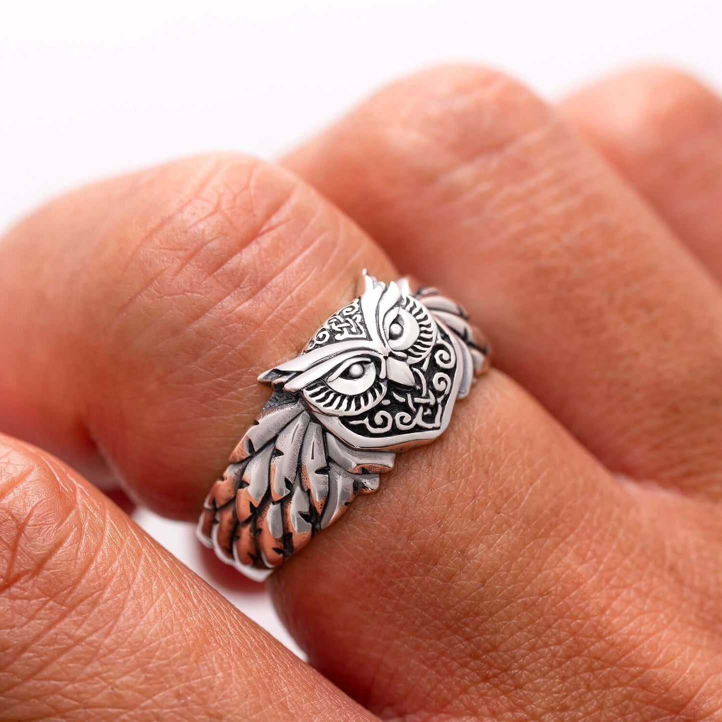 925 Sterling Silver Owl Head Ring - SilverMania925