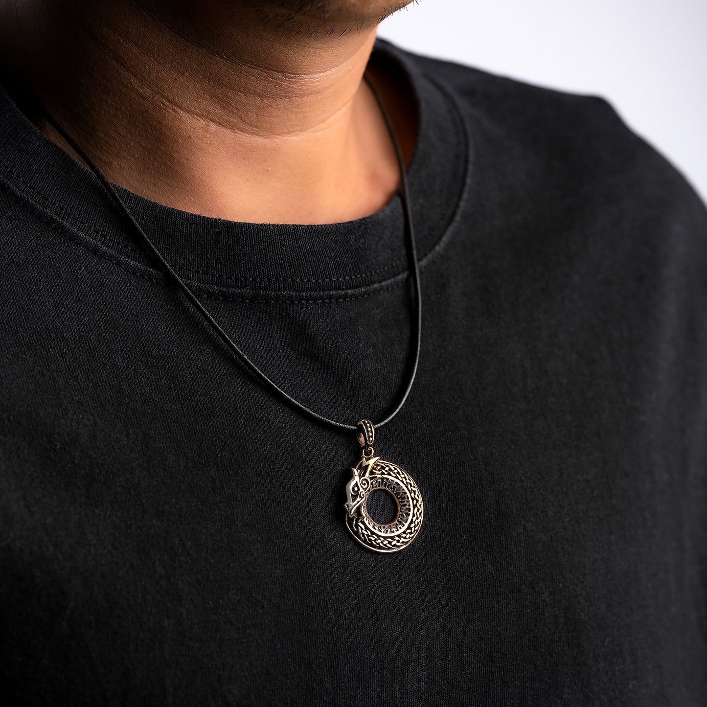 Viking Jormungand with Runes Bronze Pendant - SilverMania925