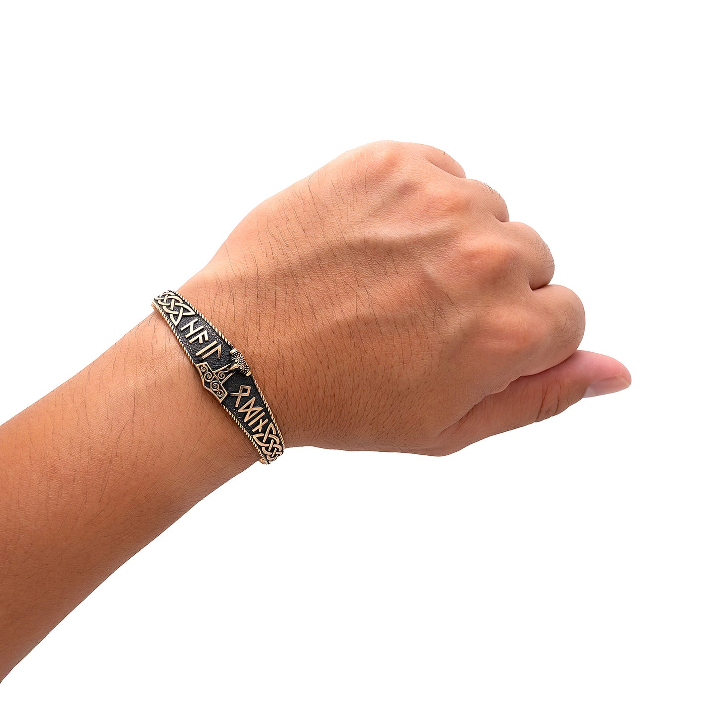 Mjolnir with Hail Odin Runes Bronze Bangle