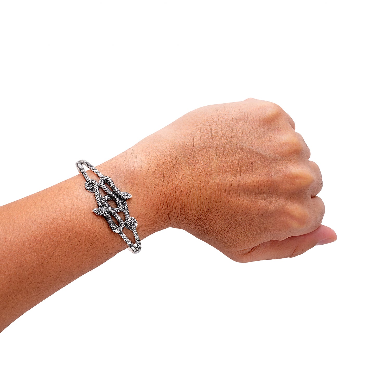 925 Sterling Silver Snakes Adjustable Bangle