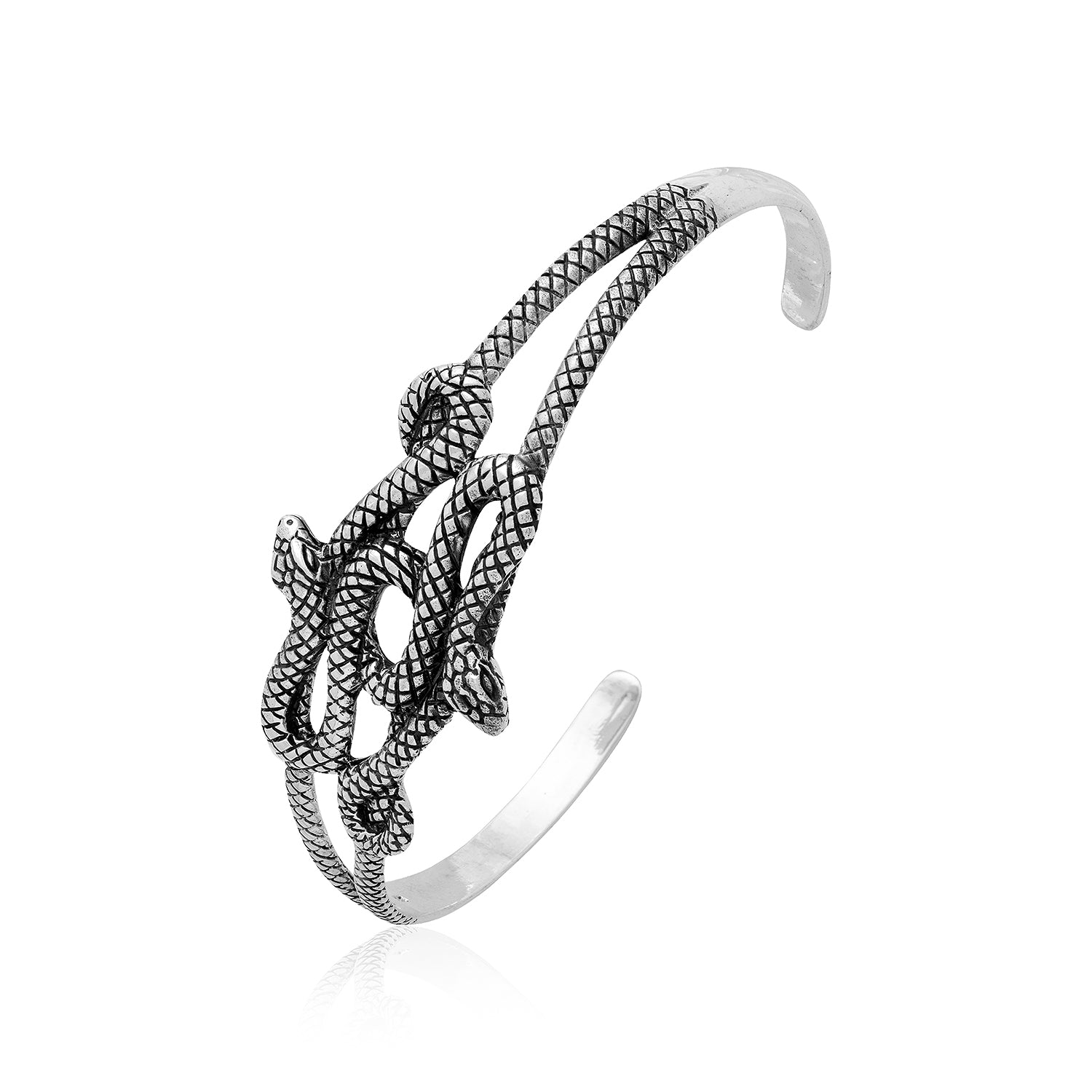 925 Sterling Silver Snakes Adjustable Bangle