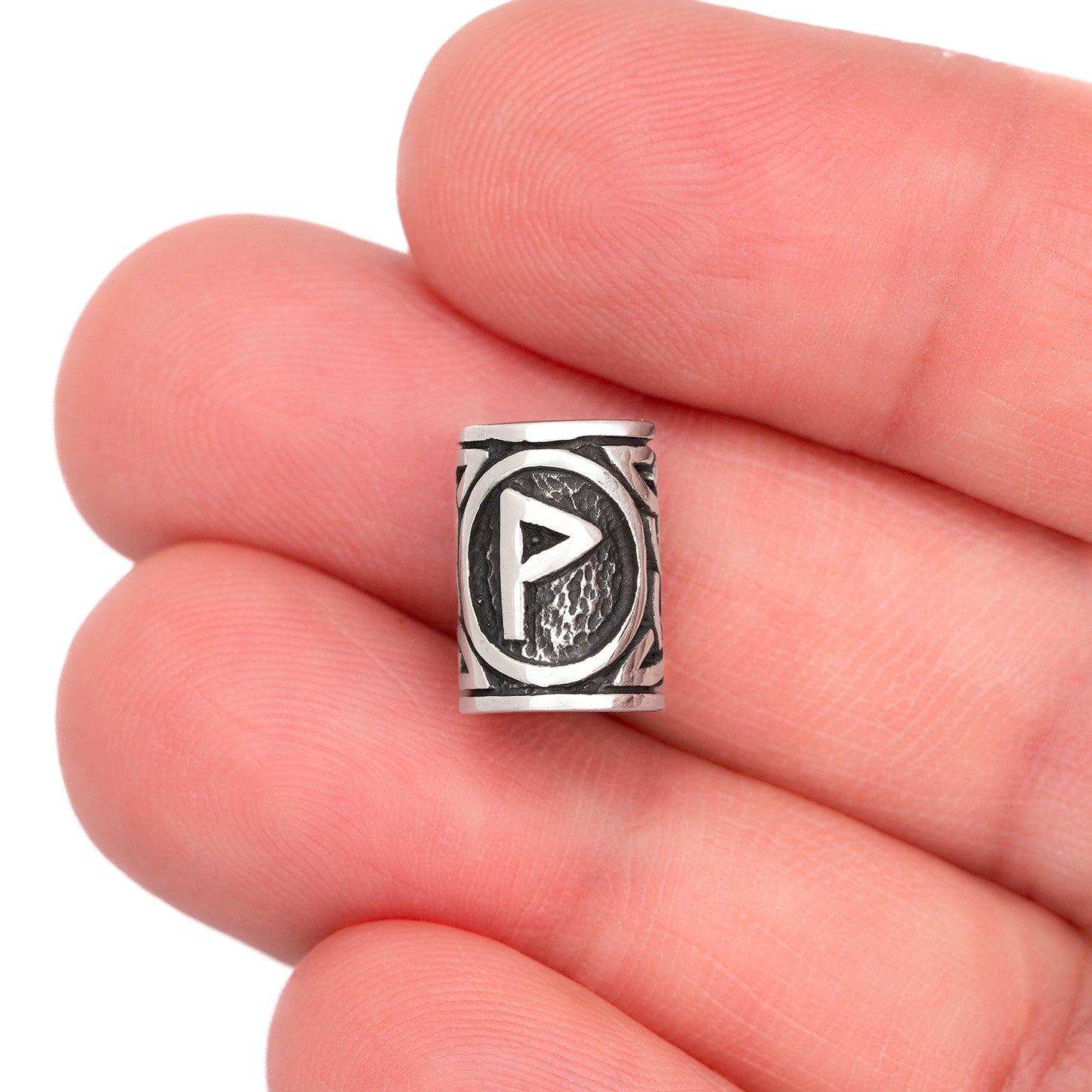 925 Sterling Silver Viking Beard Hair Bead with Rune Wunjo