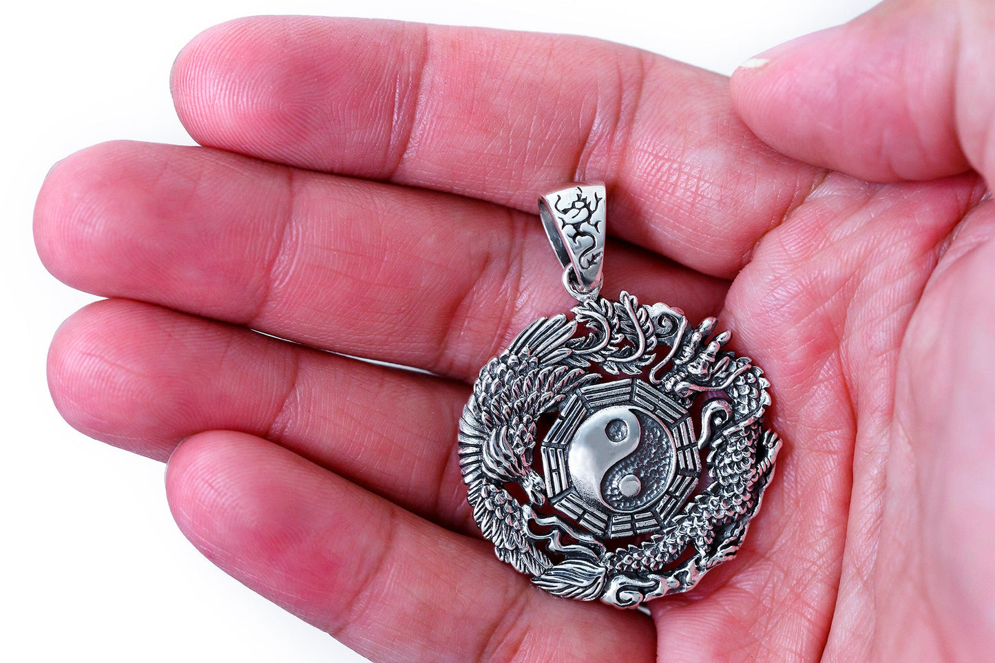 925 Sterling Silver Yin Yang Chinese Pendant - SilverMania925