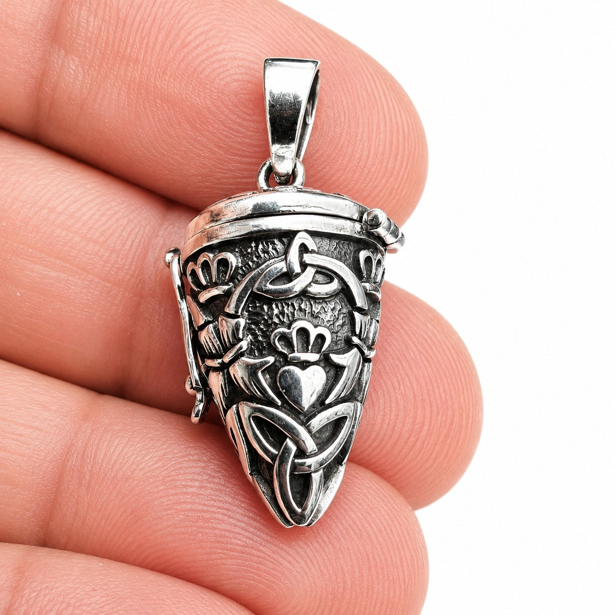 925 Sterling Silver Claddagh with Triquetra Locket