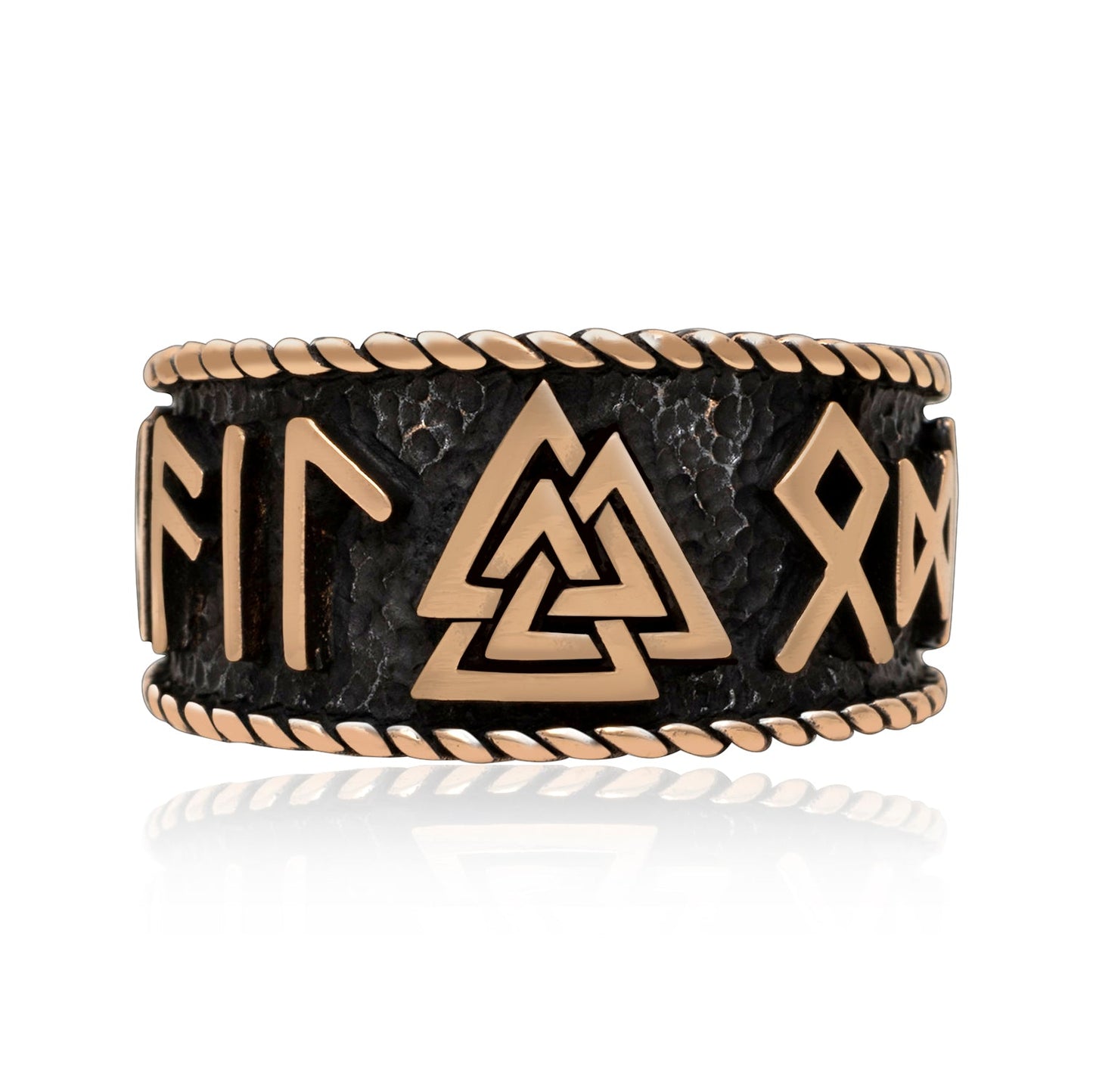 Viking Valknut with Runes Legendary Bronze Ring - SilverMania925