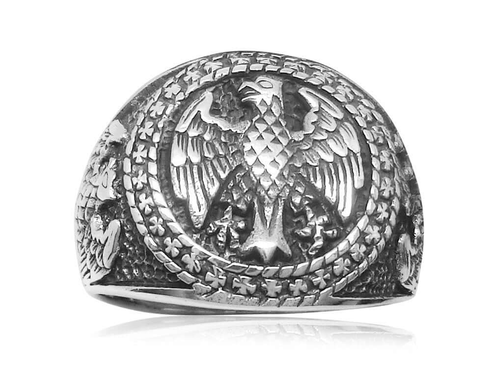925 Sterling Silver Mens German Eagle Round Signet Bundesadler Band Ring - SilverMania925