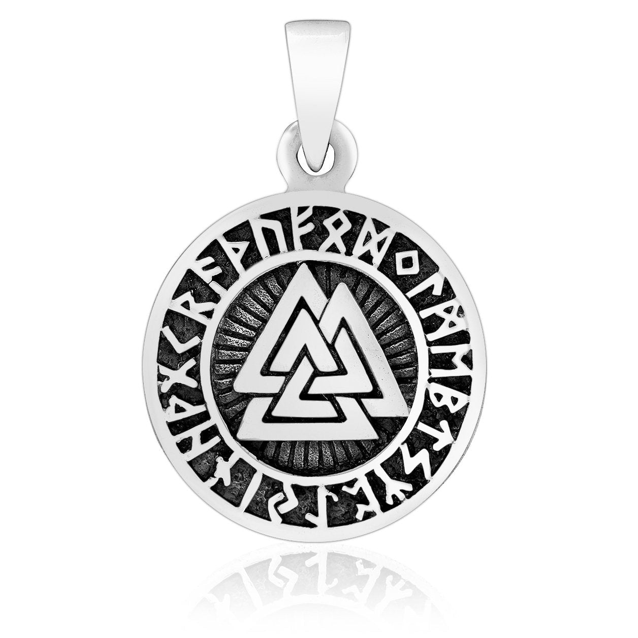 925 Sterling Silver Valknut Runes Futhark Viking Charm Pendant - SilverMania925