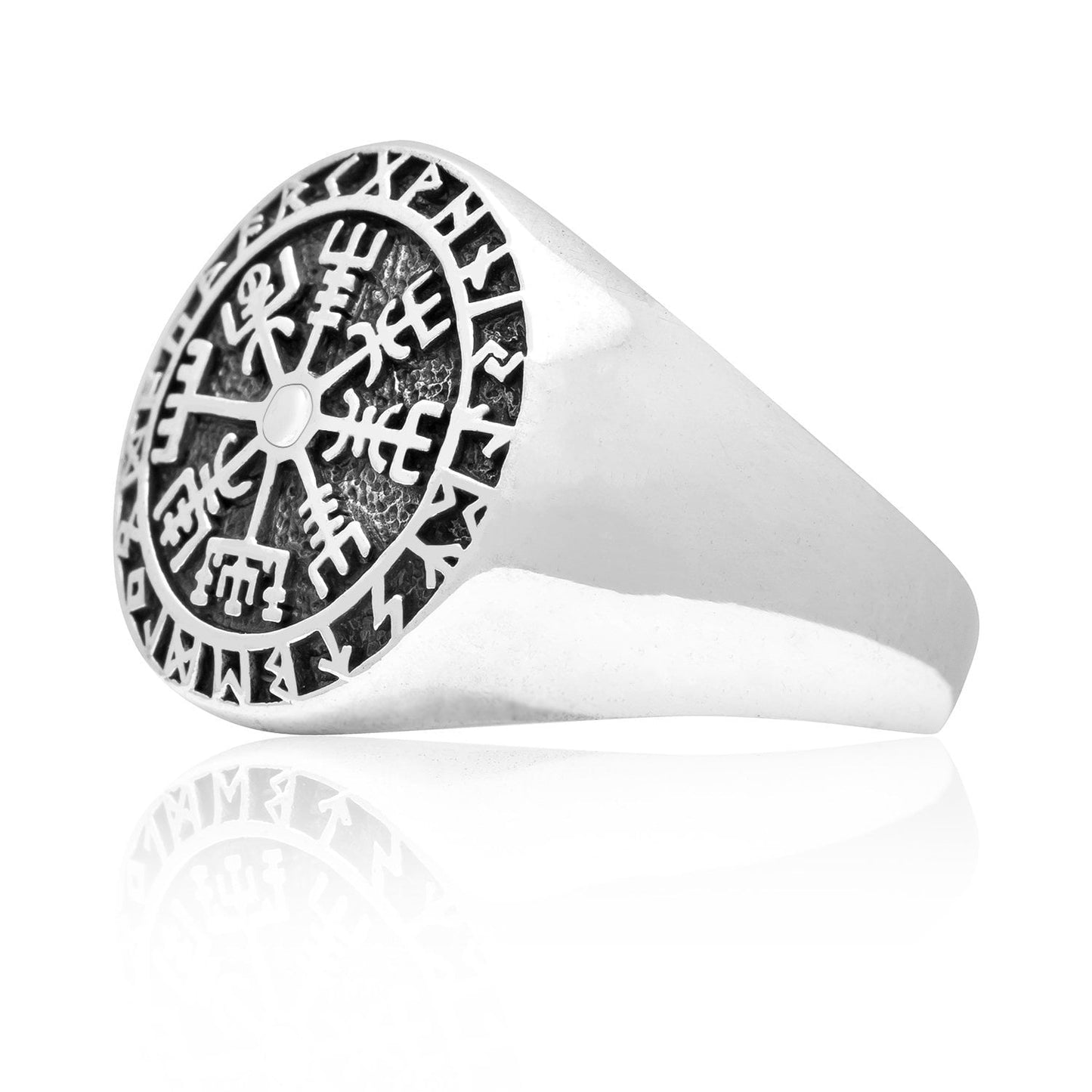 925 Sterling Silver Vegvisir Viking Compass Runes Ring - SilverMania925