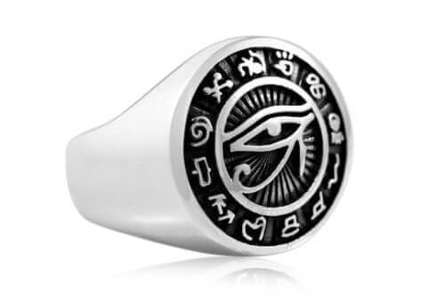 925 Sterling Silver Egyptian Eye of Horus Signet Ring - SilverMania925