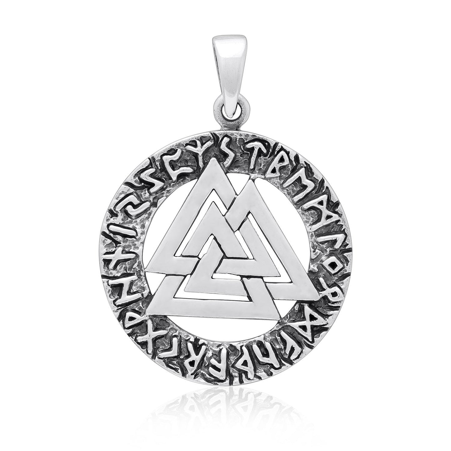 925 Sterling Silver Viking Valknut Runes Futhark Legendary Pendant - SilverMania925