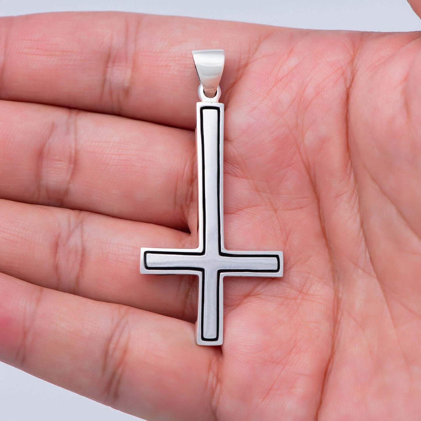 925 Sterling Silver Inverted Cross Satanic Pendant - SilverMania925