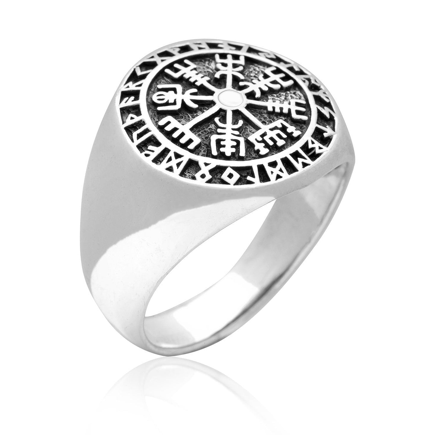 925 Sterling Silver Vegvisir Viking Compass Runes Ring - SilverMania925