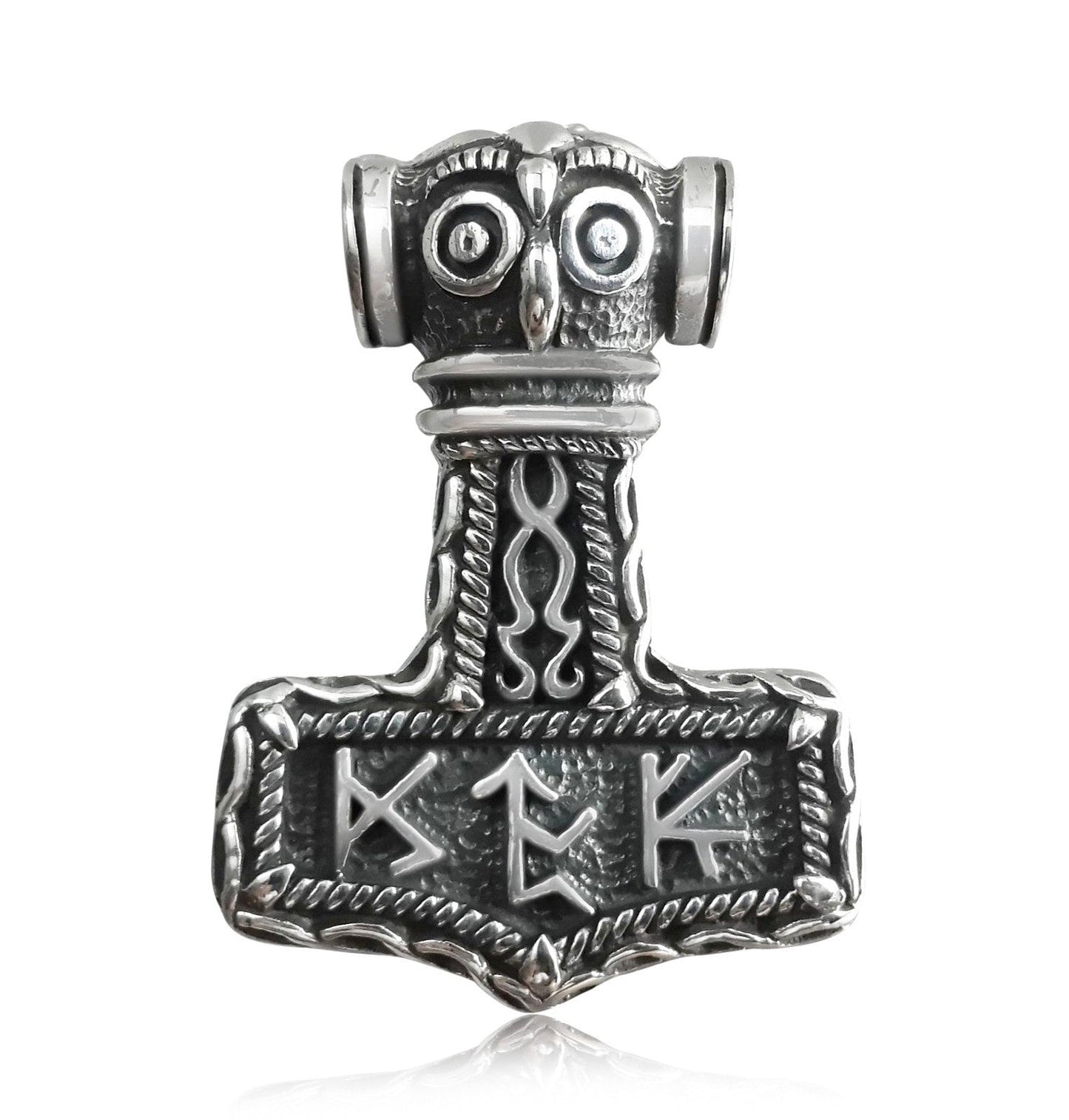 925 Sterling Silver Viking Thor Hammer Mjolnir Futhark Amulet Pendant - SilverMania925