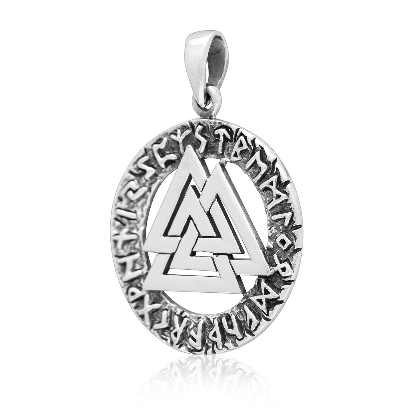 925 Sterling Silver Viking Valknut Runes Futhark Legendary Pendant - SilverMania925