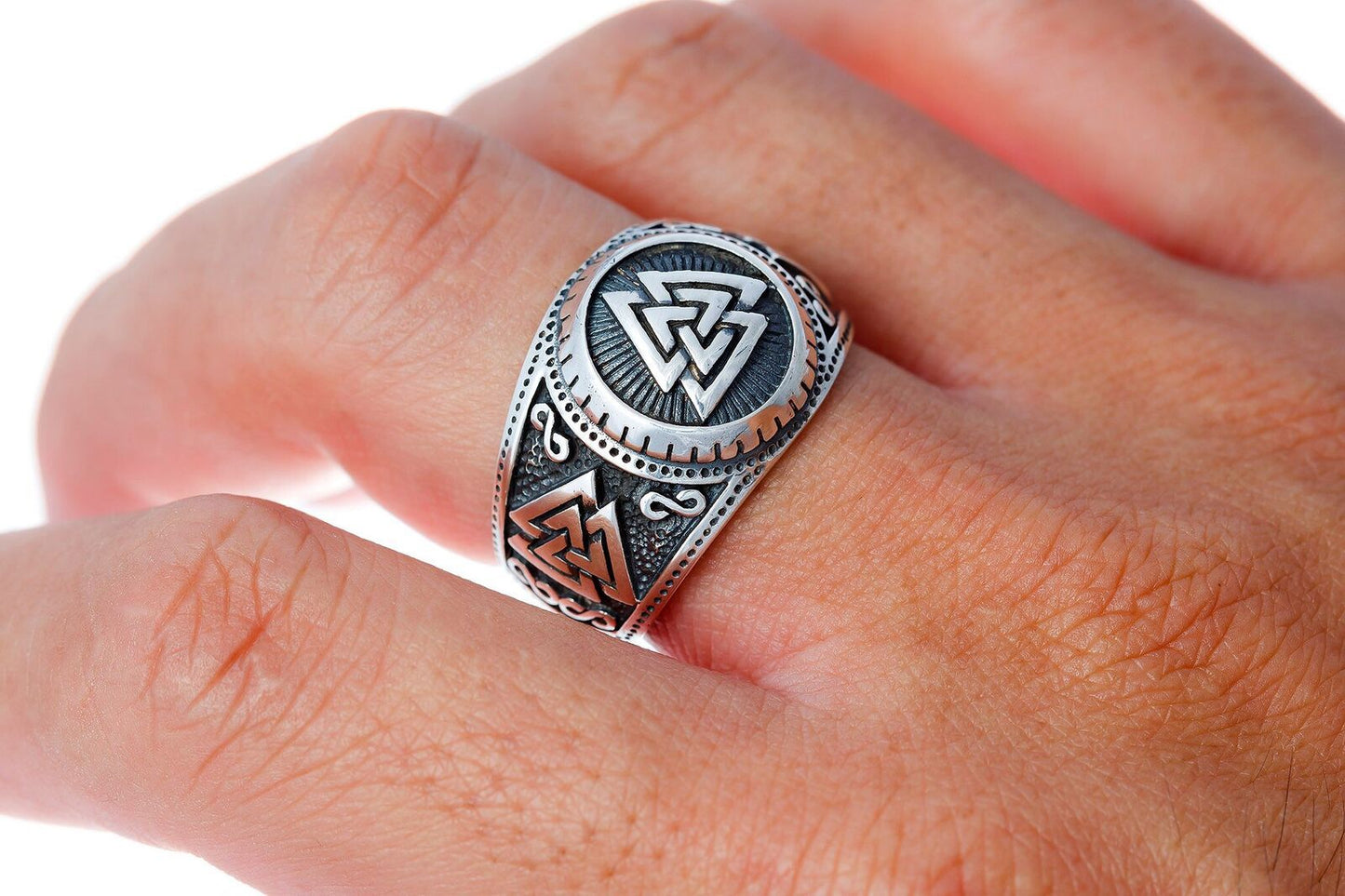 925 Sterling Silver Viking Valknut Signet Ring - SilverMania925