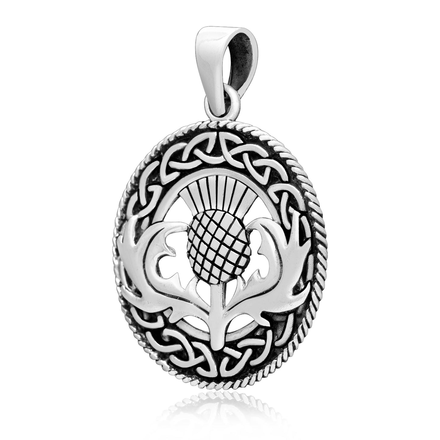 925 Sterling Silver Scottish Thistle Pendant with Celtic Knots - SilverMania925