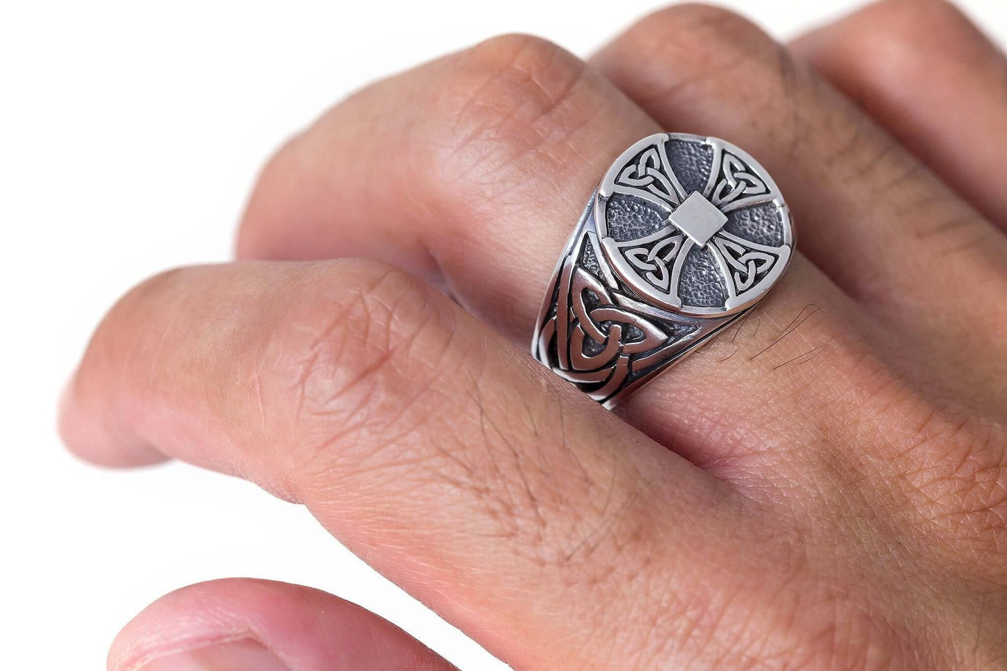 925 Sterling Silver Canterbury Cross Ring - SilverMania925