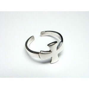 925 Sterling Silver Iron Cross Adjustable High Polish Pinky Toe Ring - SilverMania925