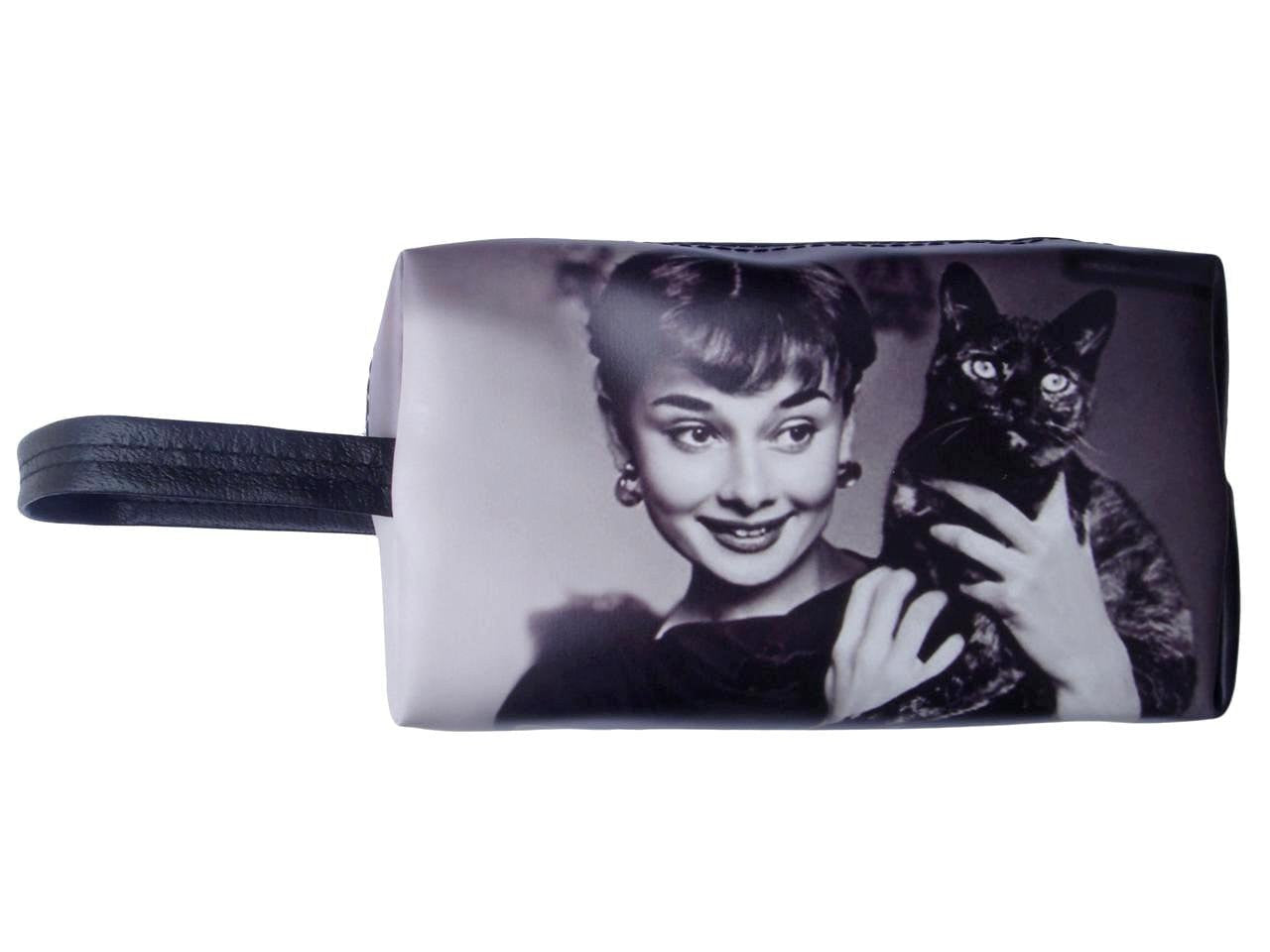 Audrey Hepburn Holding Cat Makeup Make Up Lipstick Purse Cosmetic Zip  Around Bag