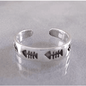 925 Sterling Silver Fish Bone Adjustable Pinky Toe Ring - SilverMania925