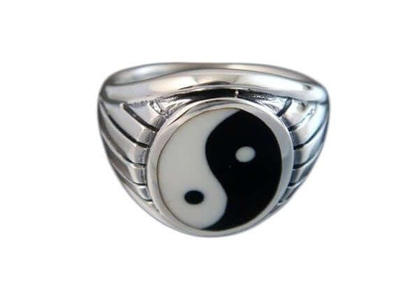 925 Sterling Silver Mens Yin Yang Engraved Ring - SilverMania925
