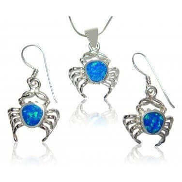 925 Sterling Silver Blue Opal Crab Jewelry Set - SilverMania925