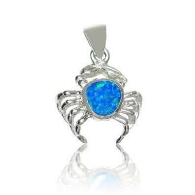 925 Sterling Silver Hawaiian Blue Fire Opal Crab Charm Pendant - SilverMania925