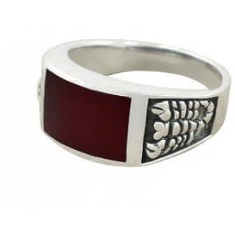 925 Sterling Silver Men's Scorpion Rectangular Genuine Carnelian Ring - SilverMania925