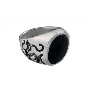 925 Sterling Silver Mens Black Onyx Celtic Oxidized Dragon Ring 12gr - SilverMania925