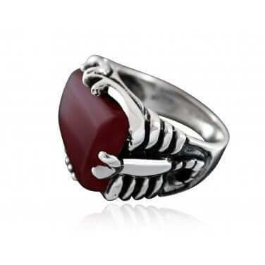 925 Sterling Silver Mens Genuine Carnelian Engraved Big Scorpion Ring - SilverMania925
