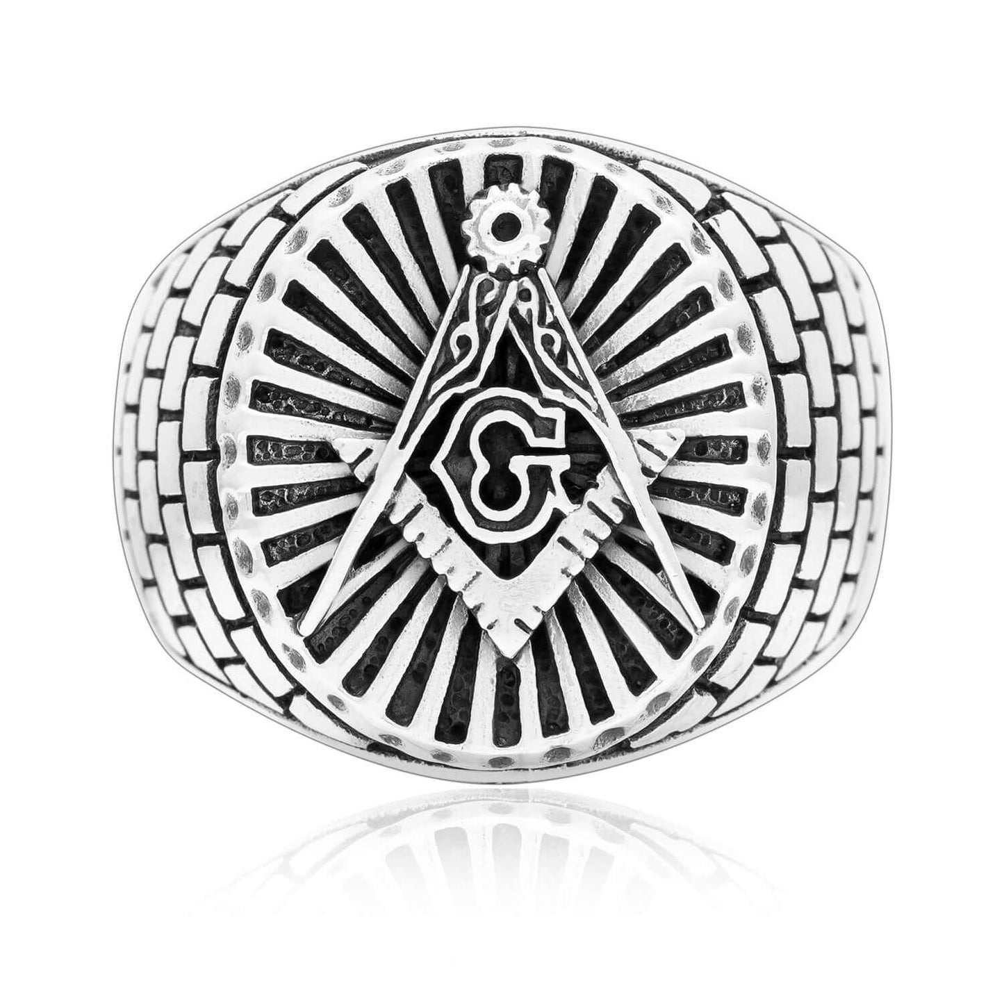 925 Sterling Silver Masonic Compass Signet Ring - SilverMania925