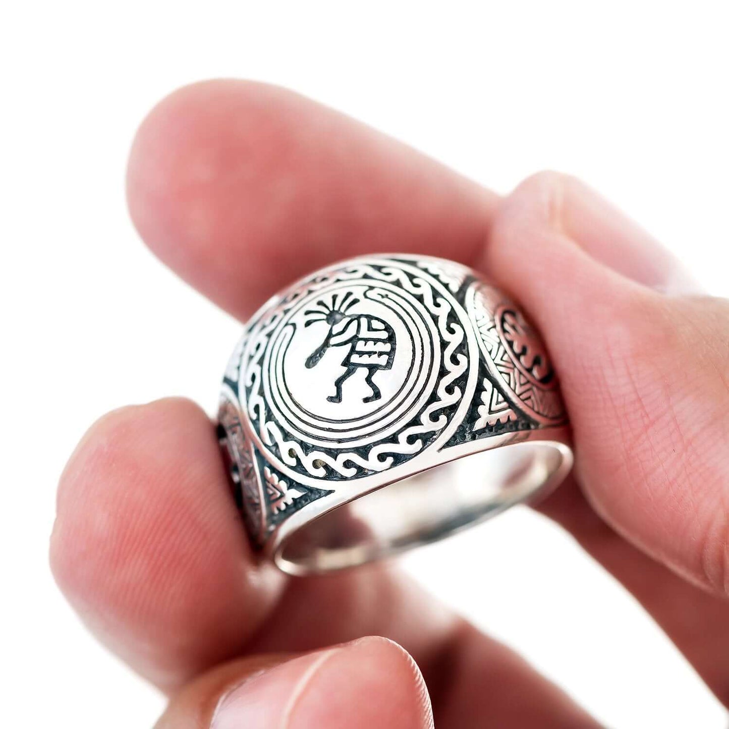 925 Sterling Silver Kokopelli Native American Signet Ring - SilverMania925