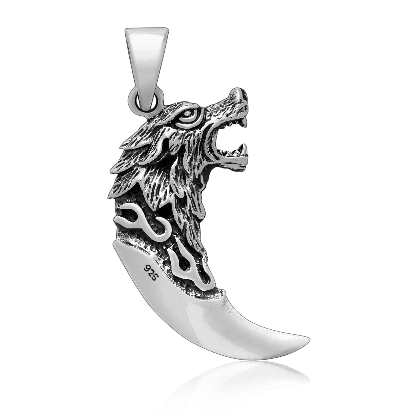 925 Sterling Silver Viking Wolf Tooth Pagan Amulet - SilverMania925
