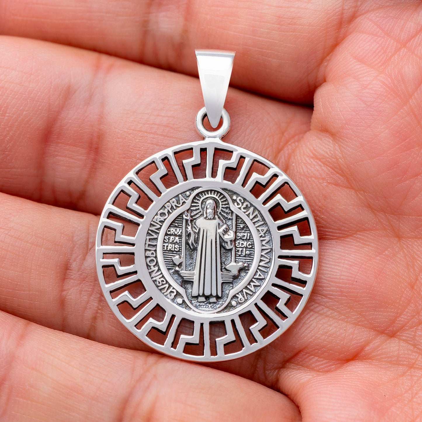 925 Sterling Silver Saint Benedict Medal Pendant - SilverMania925