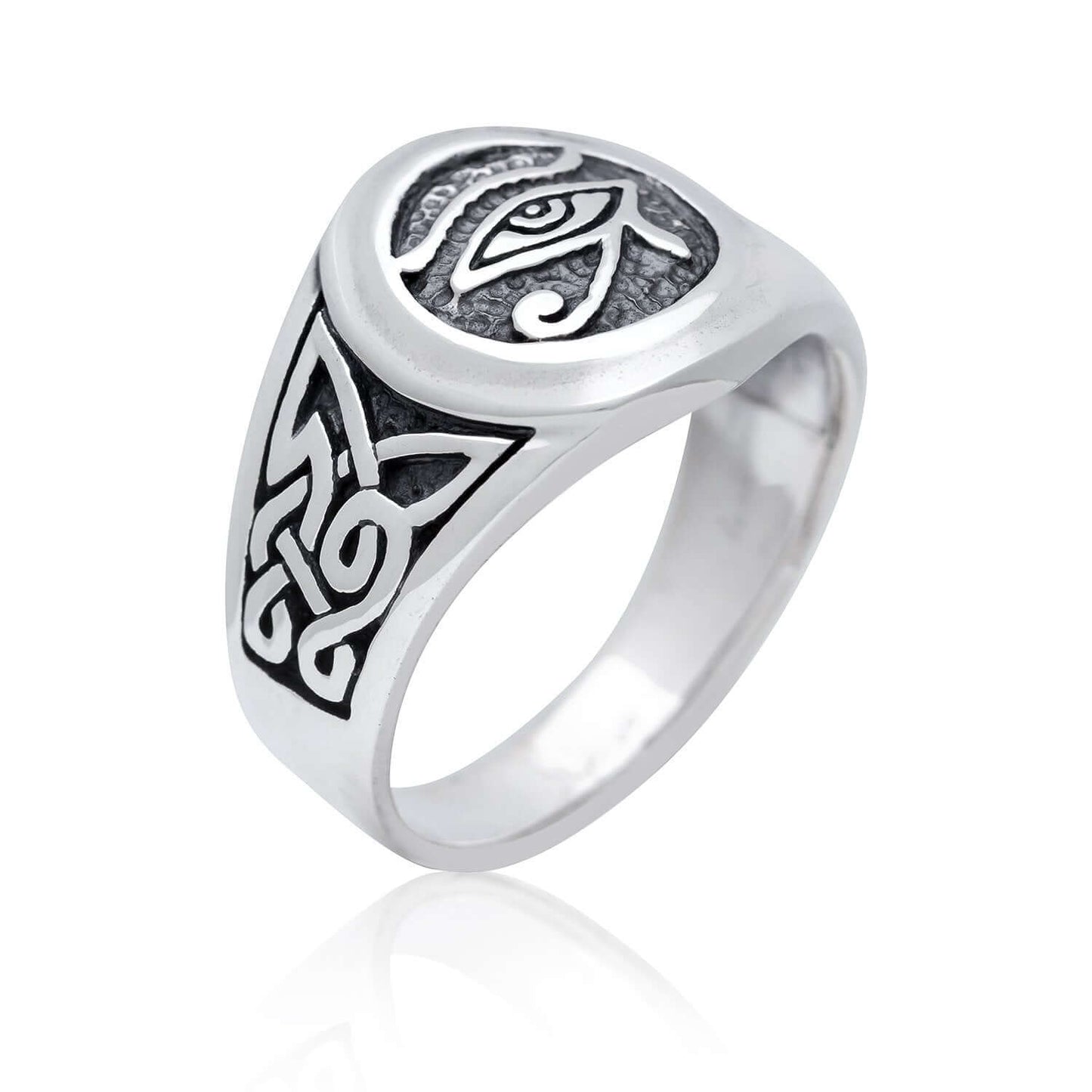 925 Sterling Silver Egypt Egyptian Eye of God Horus Ra Udjat Knotwork Ring - SilverMania925