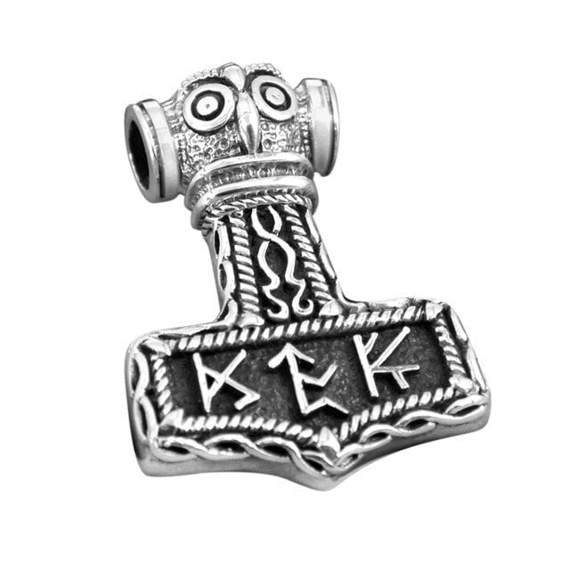 925 Sterling Silver Viking Thor Hammer Mjolnir Futhark Amulet Pendant - SilverMania925