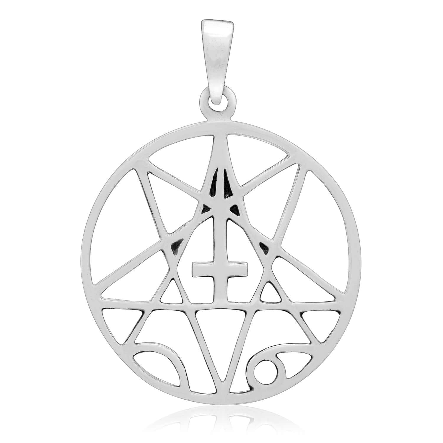 925 Sterling Silver Inverted Cross with Pentagram Satanic Pendant - SilverMania925