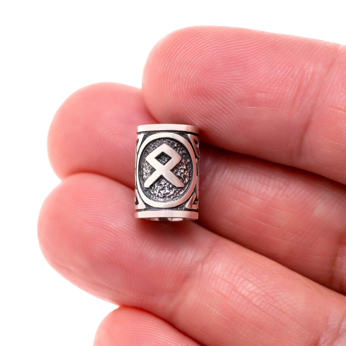 925 Sterling Silver Viking Beard Hair Bead with Rune Othala - SilverMania925