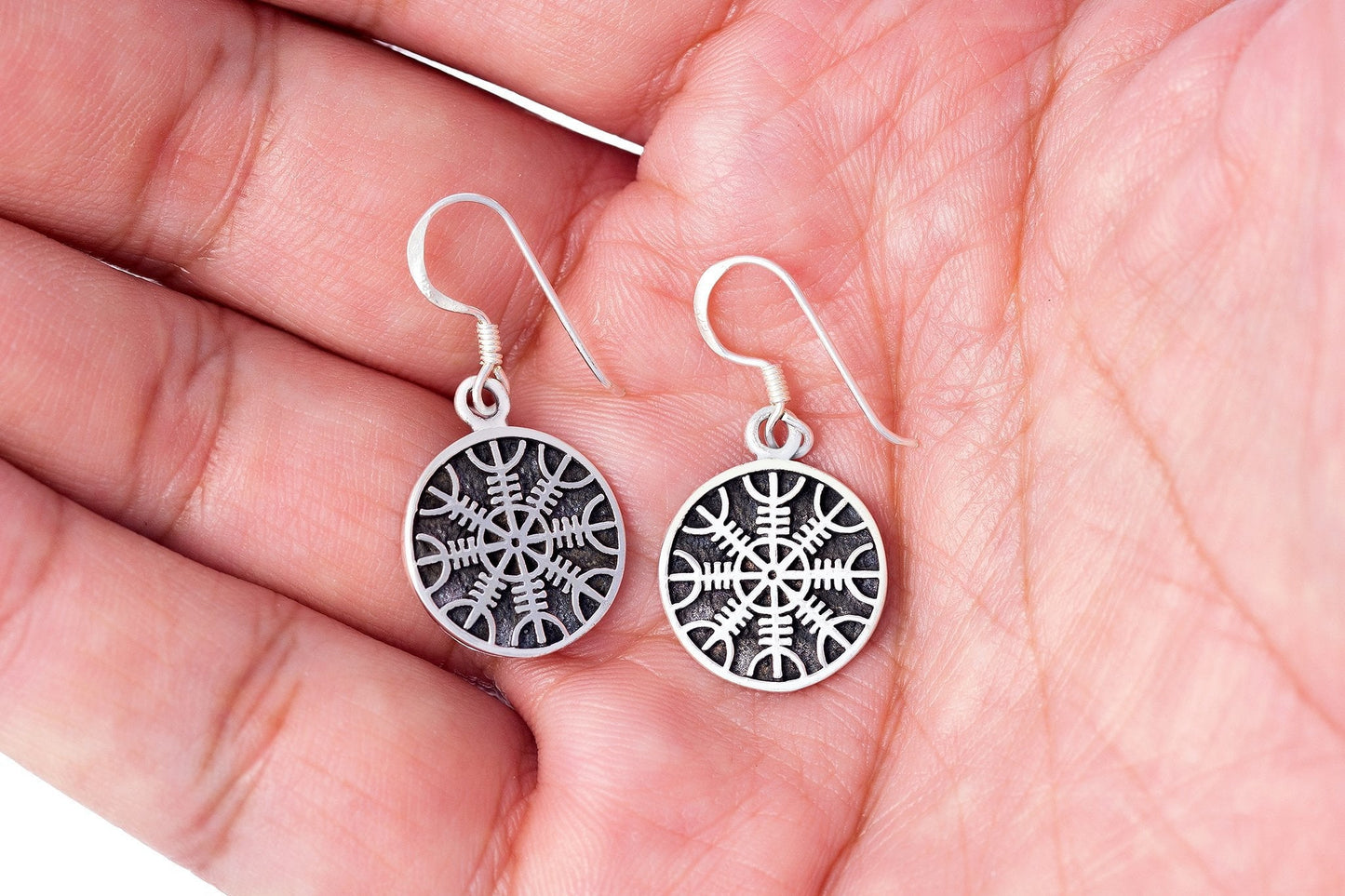 925 Sterling Silver Viking Helm of Awe Earrings Set - SilverMania925