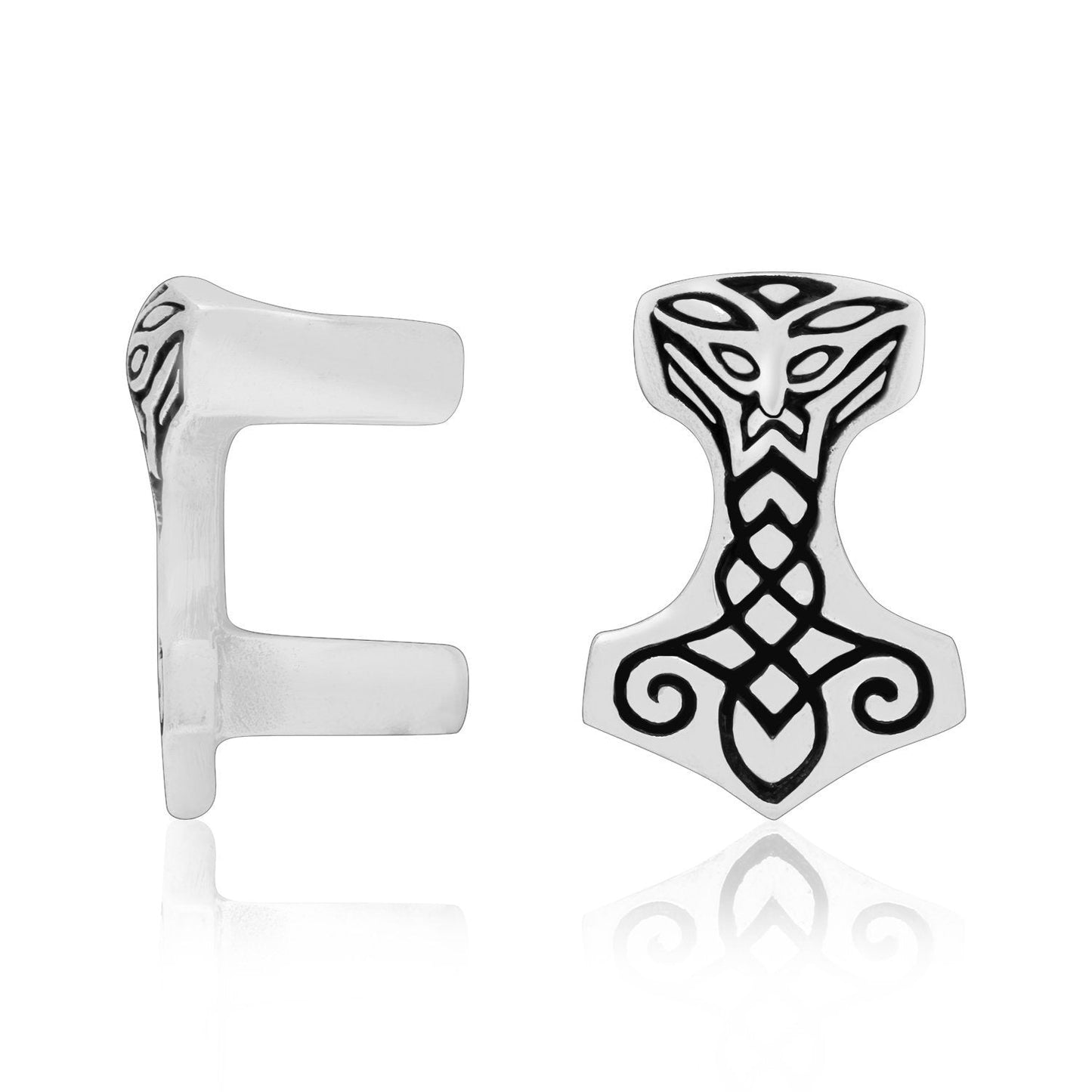 Sterling Silver Viking Mjolnir Beard Bead with Odin - SilverMania925