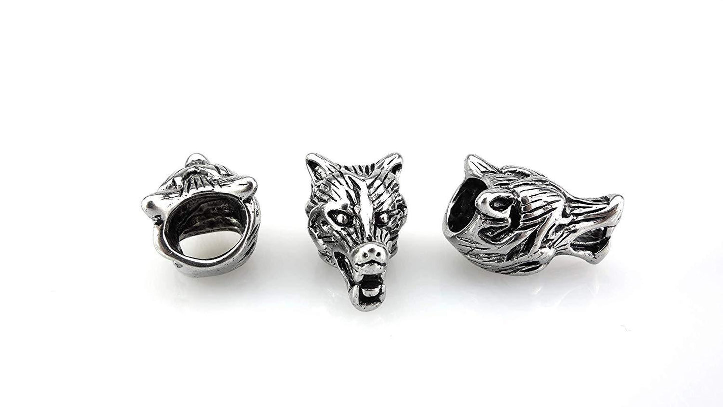 Sterling Silver Viking Wolf Head Beard Bead - SilverMania925