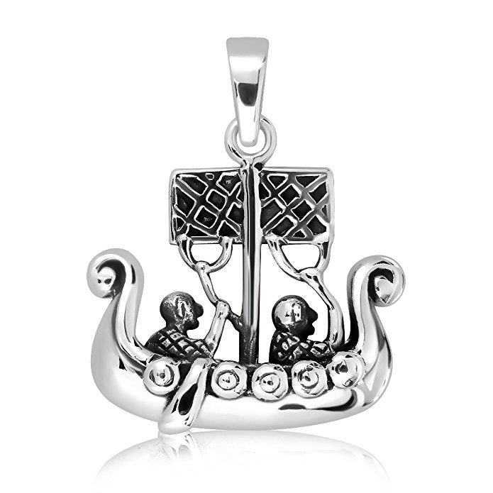 925 Sterling Silver Viking Ship Norse Pendant - SilverMania925