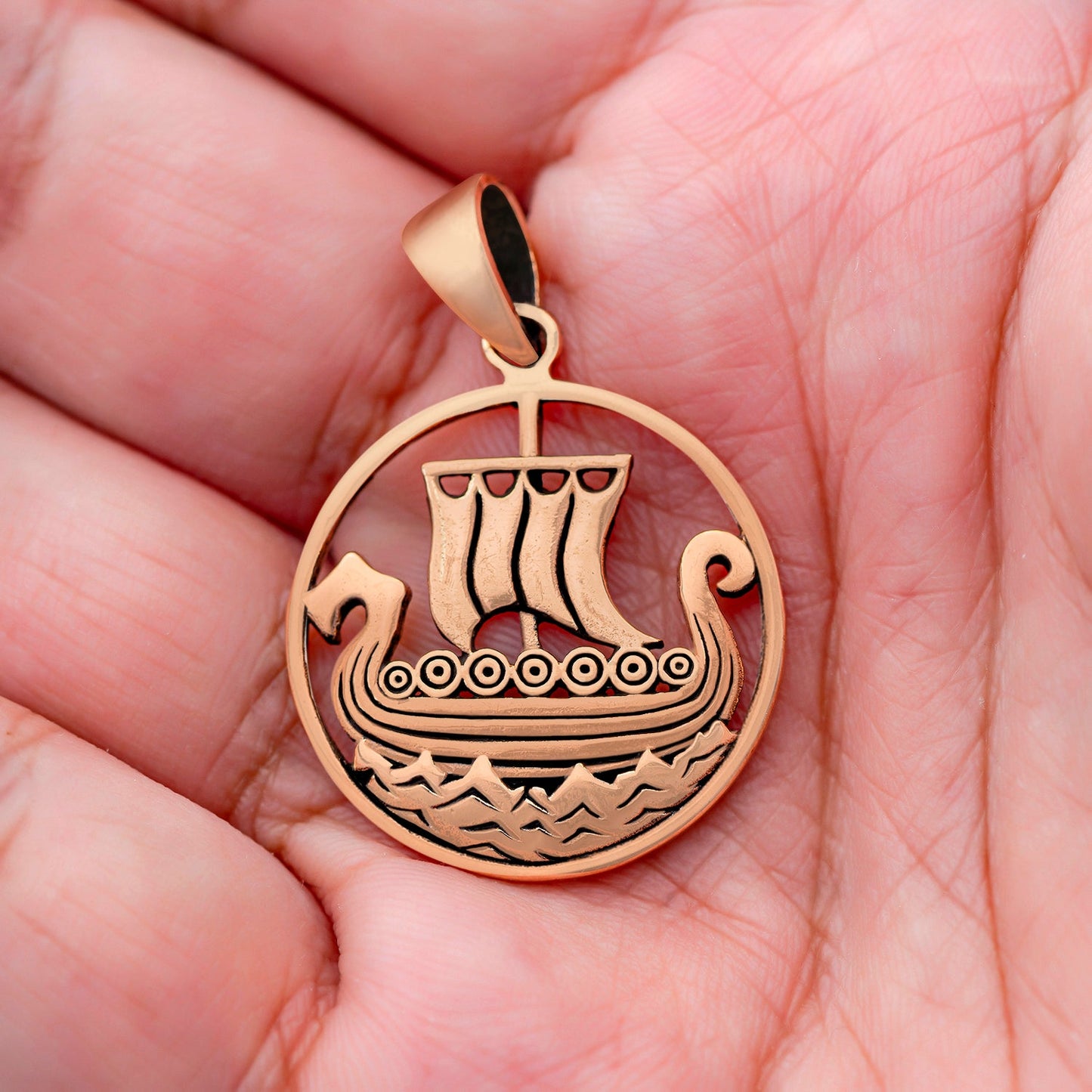 Viking Ship Handcrafted Bronze Pendant - SilverMania925