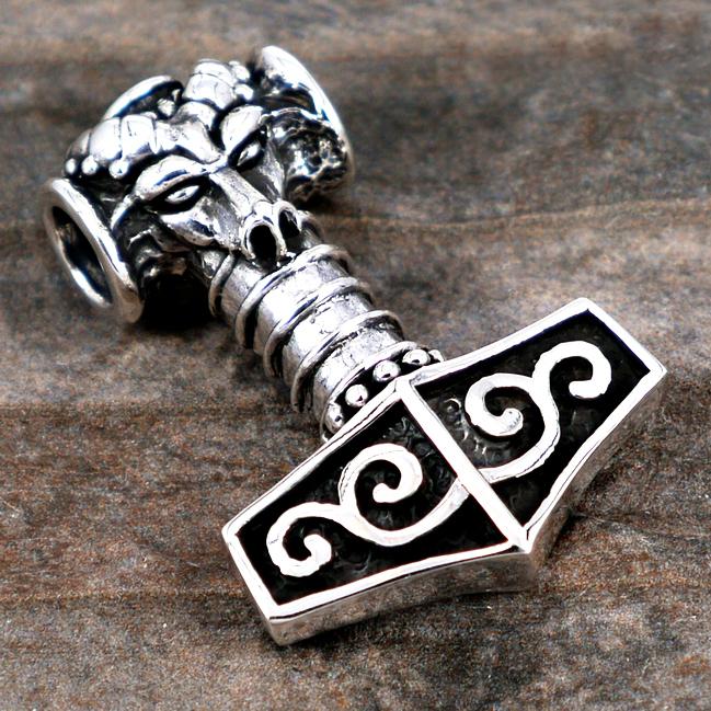925 Sterling Silver Viking Mjolnir Ram Pendant - SilverMania925