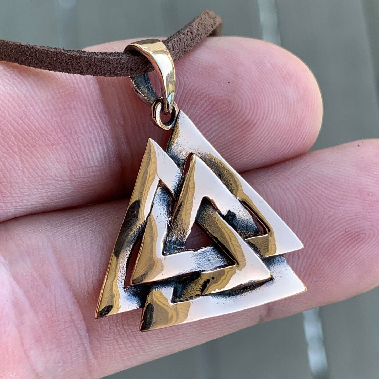 Viking Valknut Handcrafted Bronze Pendant - SilverMania925